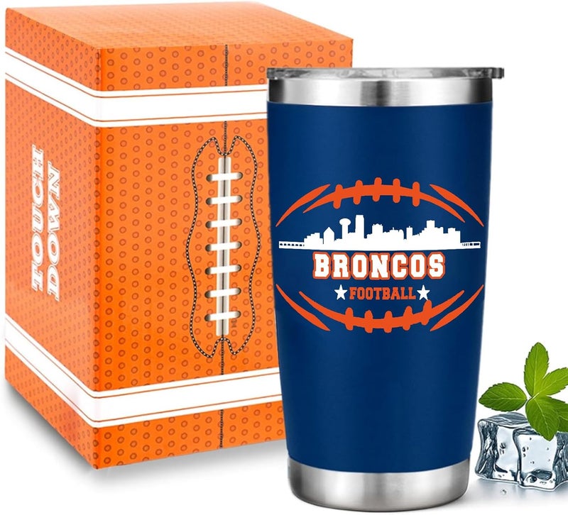 Gyothrig Football Fan 20 Oz Insulated Travel Coffee Cup Mug Tumbler with Lid Themed Merch Shop Men Women Sport Stuff Gear Apparel Broncos Team Desk Decor Accessories Husband Boyfriend Cool Birthday Gift - Image 1